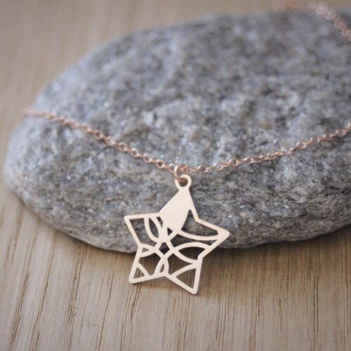 Collier argent massif plaqué or rose 18 carats pendentif étoile
