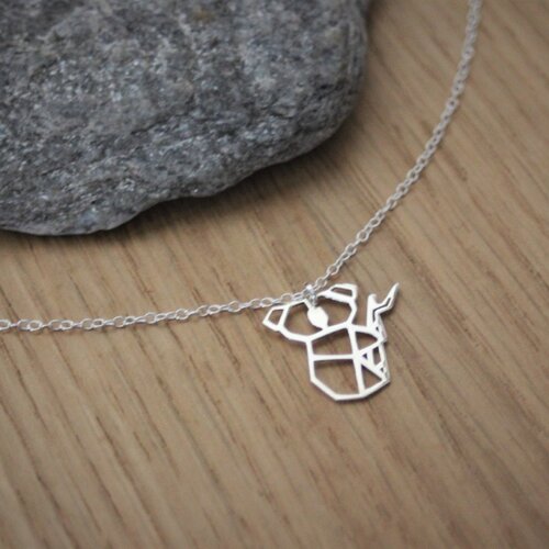 Collier minimaliste ras de cou en argent massif pendentif koala origami