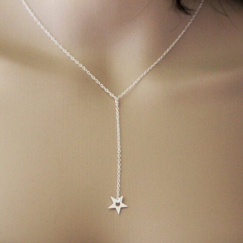 Collier minimaliste en y style cravate en argent massif pendentif étoile