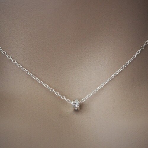 Collier minimaliste argent massif rondelle strass en cristal swarovski