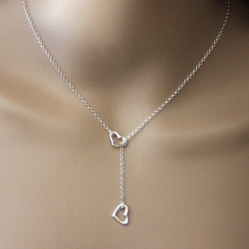 Collier cravate en y de style minimaliste en argent massif pendentif coeur