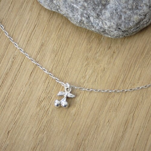 Collier argent massif pendentif cerises