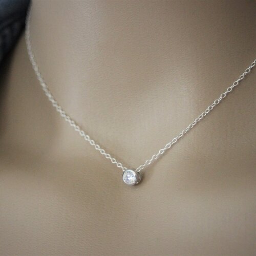 Collier ras de cou argent massif connecteur argent et zircon