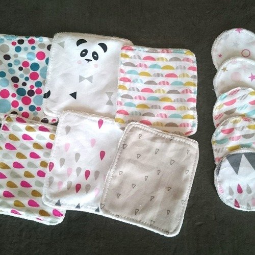 Lot de 8 lingettes lavables avec 10 cotons démaquillants assortis pour maman