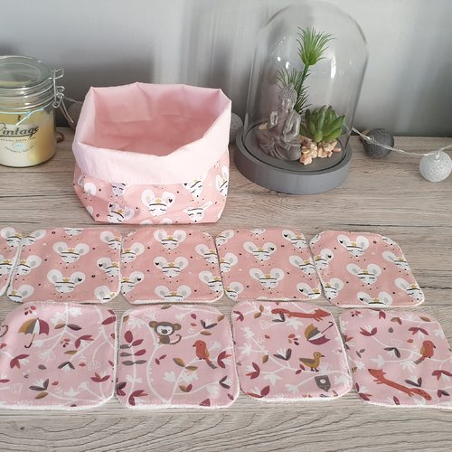 Lot de 10 lingettes lavables avec paniere