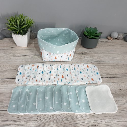Lingettes lavables avec panière x20