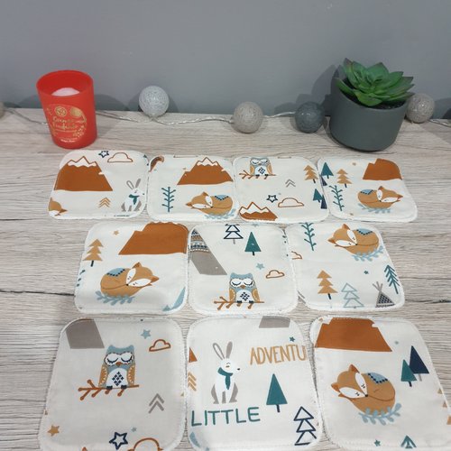Lot de 10 lingettes lavables forêt