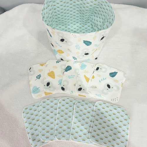 Lot de 10 lingettes lavables avec paniere