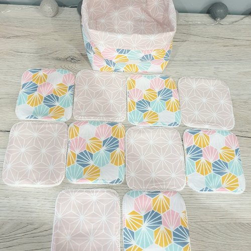 Lot de 10 lingettes lavables avec paniere