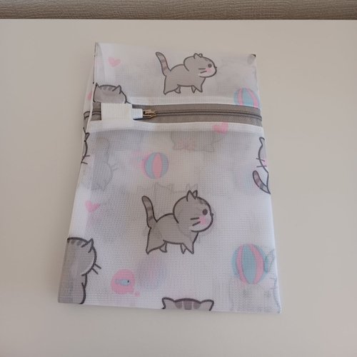 Filet sac de lavage avec fermeture éclair motif chat taille env. 30 x 40 cm pour layettes et vêtements fragiles