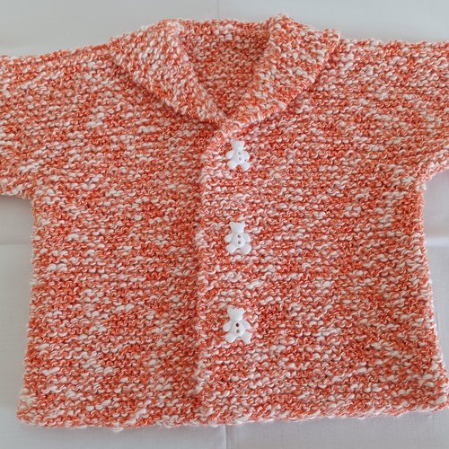 Gilet manches courtes avec boutons en coton oeko-tex layette bébé fille ou garçon coloris chiné orange/blanc taille 3 mois