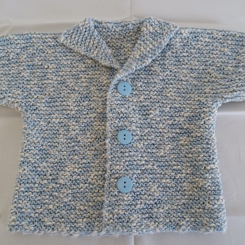 Gilet manches courtes avec boutons en coton oeko-tex layette bébé fille ou garçon coloris chiné bleu/blanc taille 3 mois