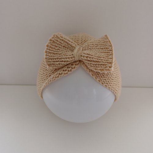Bonnet turban avec nœud papillon layette bébé divers coloris taille 0/3 mois