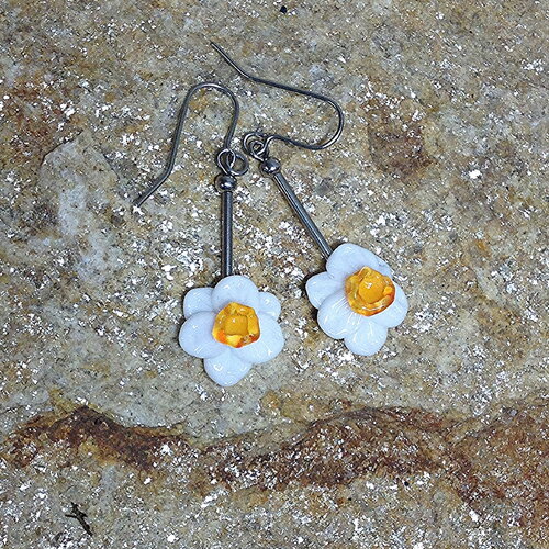 Longues boucles d'oreilles narcissi - verre au chalumeau fait main
