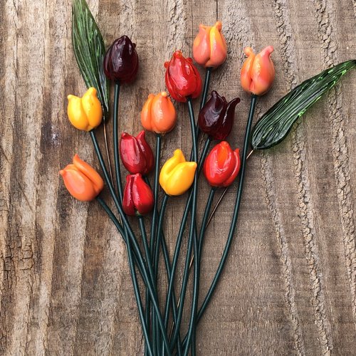 Grande taille -  fleurs de tulipe individuelles - verre au chalumeau fait main fabriqué sur commande
