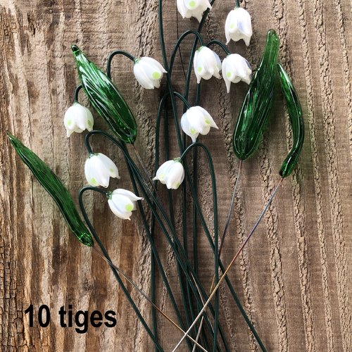 Bouquet de fleurs de perce-neige, sans vase - verre au chalumeau fait main