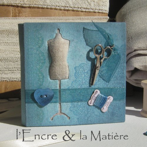 Petit carnet carré - modèle "couture - bleu ciseaux"
