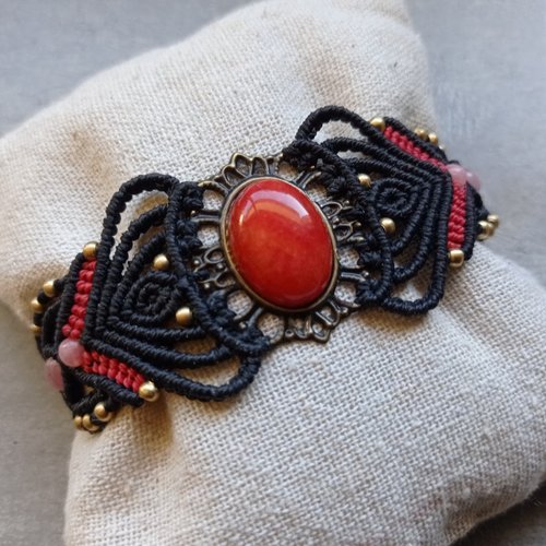 Bracelet "victoria", micro macramé, perles naturelles