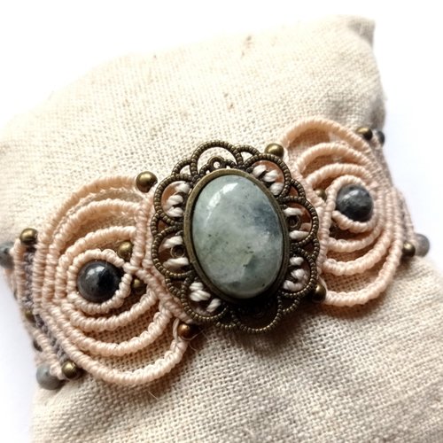 Bracelet "victoria", micro macramé, perles naturelles