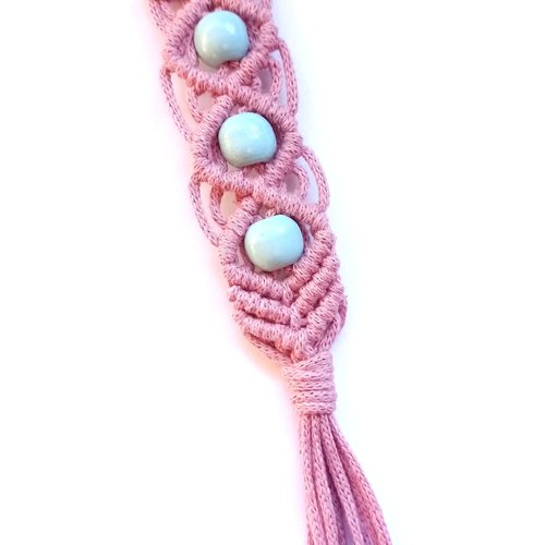 Porte clés en micro macramé,  rose et bleu
