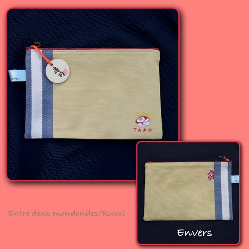 Pochette sushi – collection artisanale brodée à la main sur tissu basque