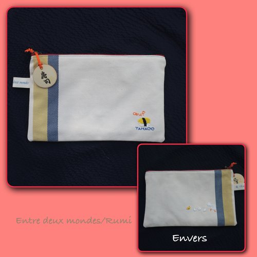 Pochette sushi – collection artisanale brodée à la main sur tissu basque