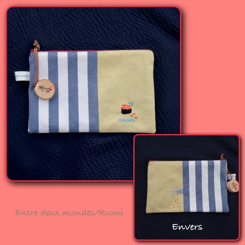 Pochette sushi – collection artisanale brodée à la main sur tissu basque