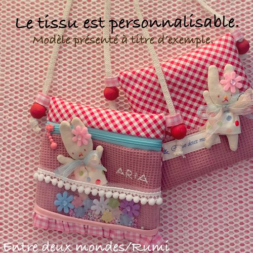 Sac à doudou de maternelle personnalisé – lapin mignon brodé – pochette enfant – cadeau fait main