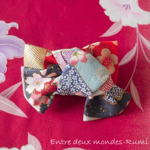 Barrette nœud en tissu japonais – environ 10 cm