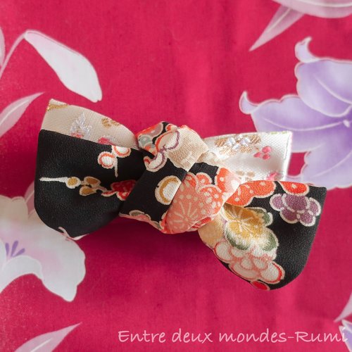 Barrette nœud en tissu japonais – environ 10 cm
