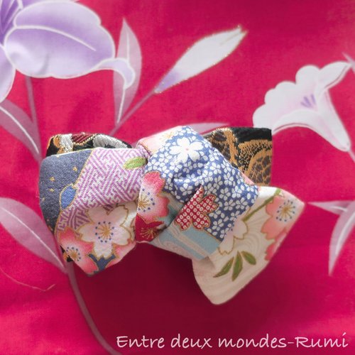 Barrette nœud en tissu japonais – environ 10 cm
