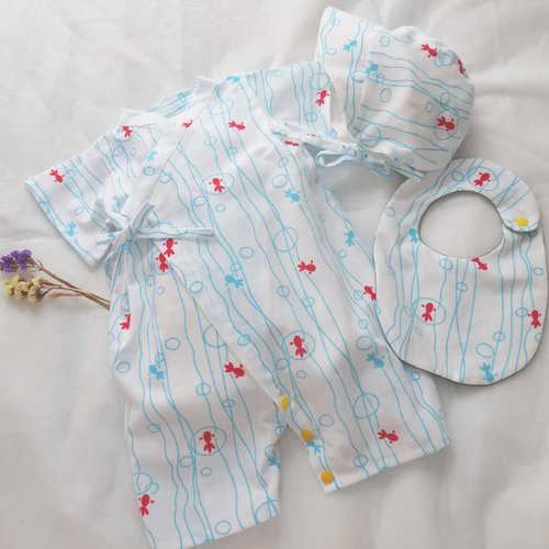 Ensemble bébé japonais 0–3 mois – cadeau de naissance – motif poissons rouges