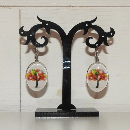 Boucles d'oreilles dormeuses ovales arbre multicolore