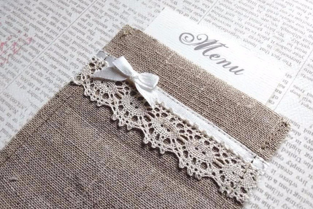 Pochette Menu Chic Et Romantique N 1 Lin Et Dentelle Pour Mariage Un Grand Marche