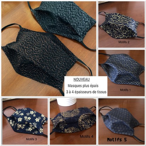 Masque adulte tissus motifs japonais doré