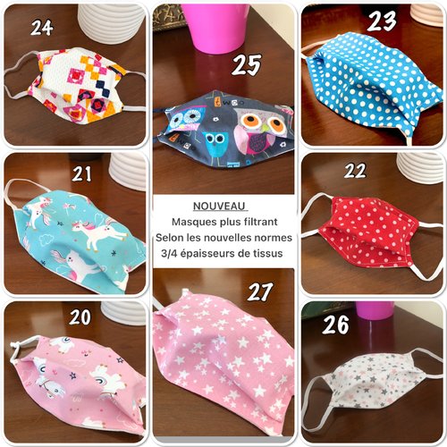 Masque enfant, masque adulte 3 à 4 épaisseurs