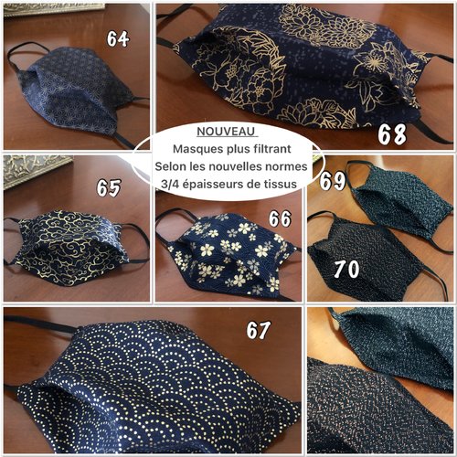 Masque barrière adulte, masque soirée doré, masque tissus japonais