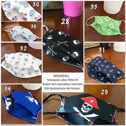 Masque enfant, masque adulte 3 à 4 épaisseurs