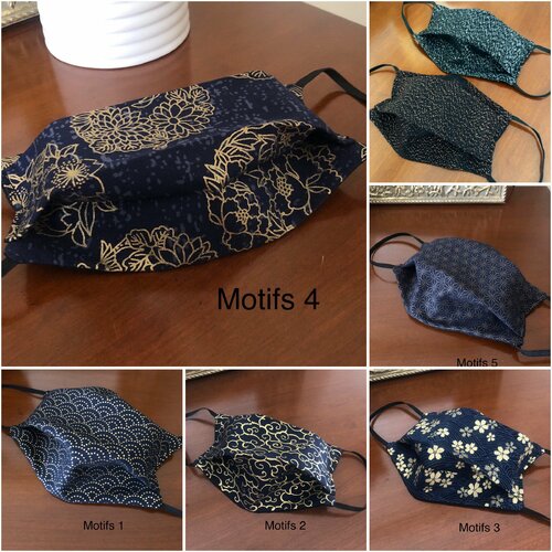 Masque adultes doré en tissus coton, masque doré rosé, masque argenté plus de modèles sur enviesdevy