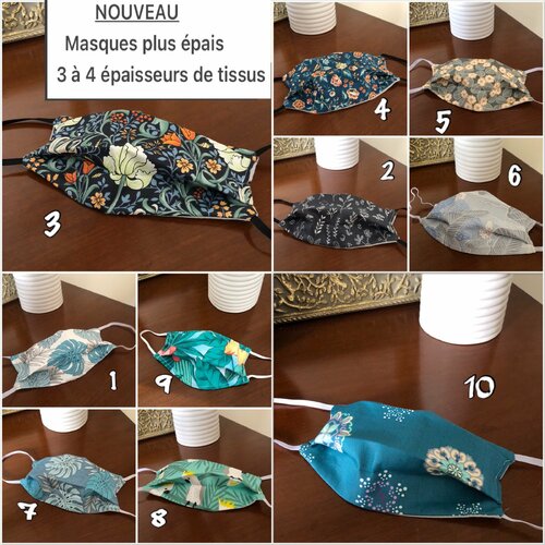 Masque adulte, enfant, ado, masque 3 à 4 épaisseurs à motifs fleuris plus 90 modèles sur enviesdevy