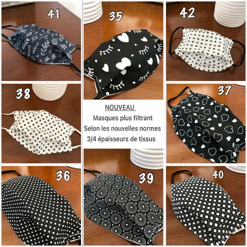 Masque enfant nouvelles normes plus filtrant masque adulte 4 épaisseurs plus filtrant, modèles au choix sur enviesdevy