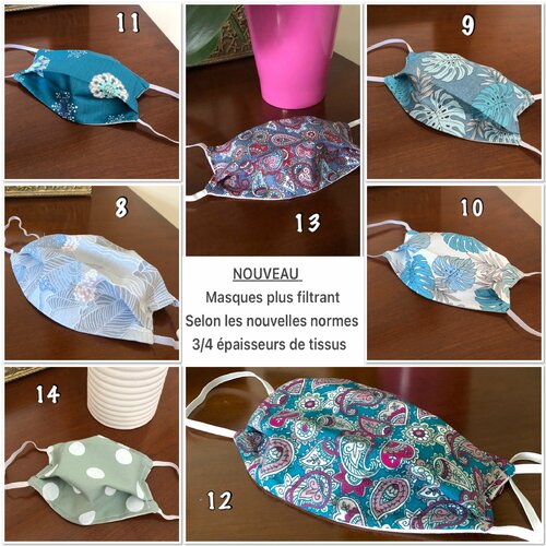 Masque enfant, masque adulte fleuris plus filtrant 4 épaisseurs tous les modèles sur enviesdevy