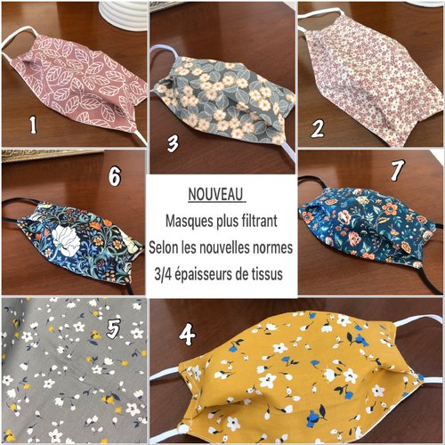 Masque adulte en tissus 3 à 4 épaisseurs motifs fleuris