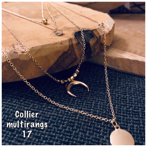 Collier multirangs acier or pendentif lune collection ateliersdisa