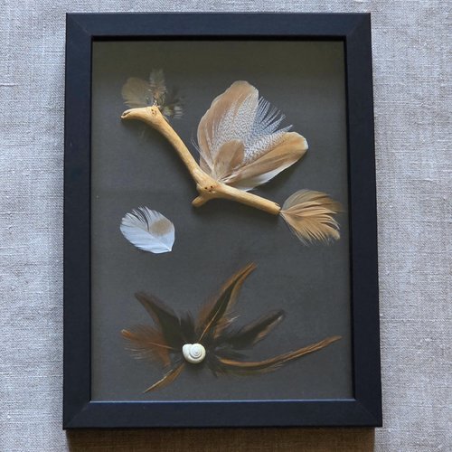 Cadre décoratif avec des plumes naturelles