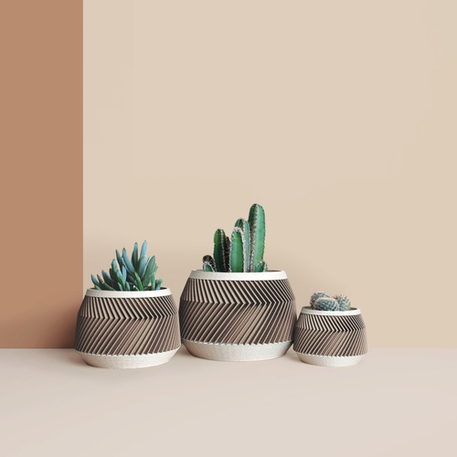 Lot de 3 cache-pots géométriques en bois - design 3d minimaliste - fabrication artisanale française - cadeau pour la maison
