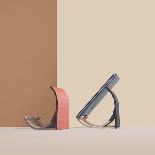 Support de téléphone géométrique en bois  - fabrication artisanale française - cadeau pour la maison