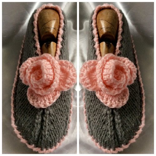 Chaussons En Tricot Fait Main Pour Femme Fille Un Grand Marche