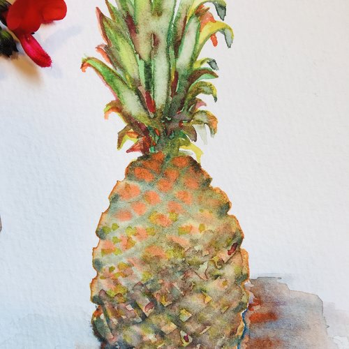 Ananas carte aquarelle carrée 13.5 avec son enveloppe assortie pièce unique