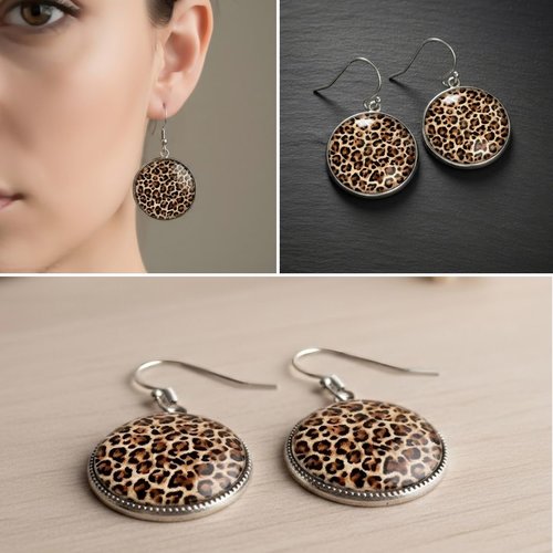 Boucles d’oreilles léopard chic – médaillon animalier esquisse
